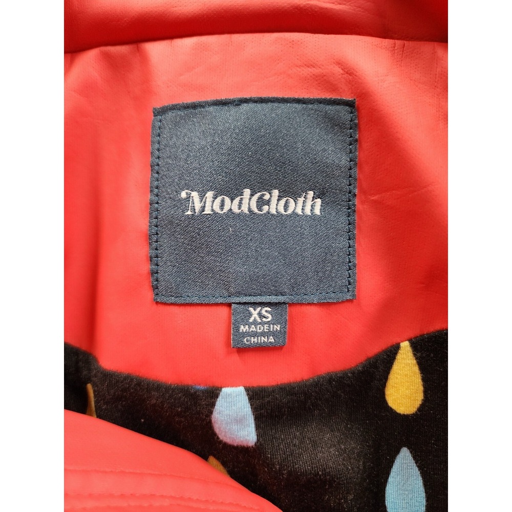 ModCloth Rain Jacket Womens XS Red Hooded Raindrop Lining Anorak Coat - Picture 4 of 7